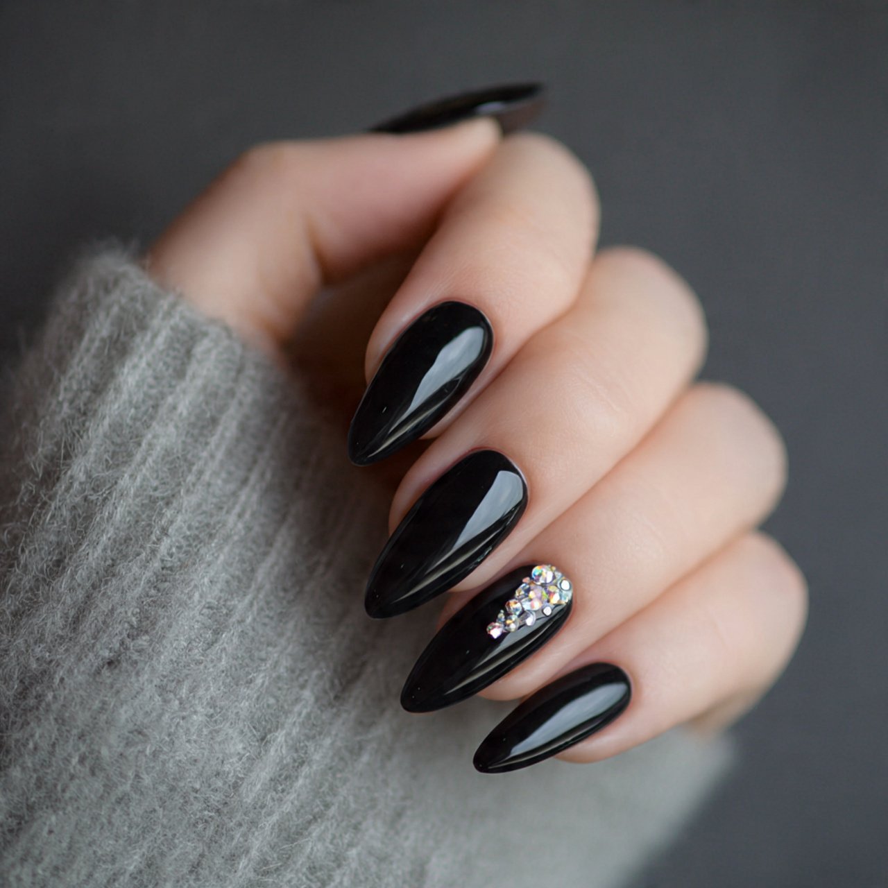 black with tiny crystal cuticle accent one stone n