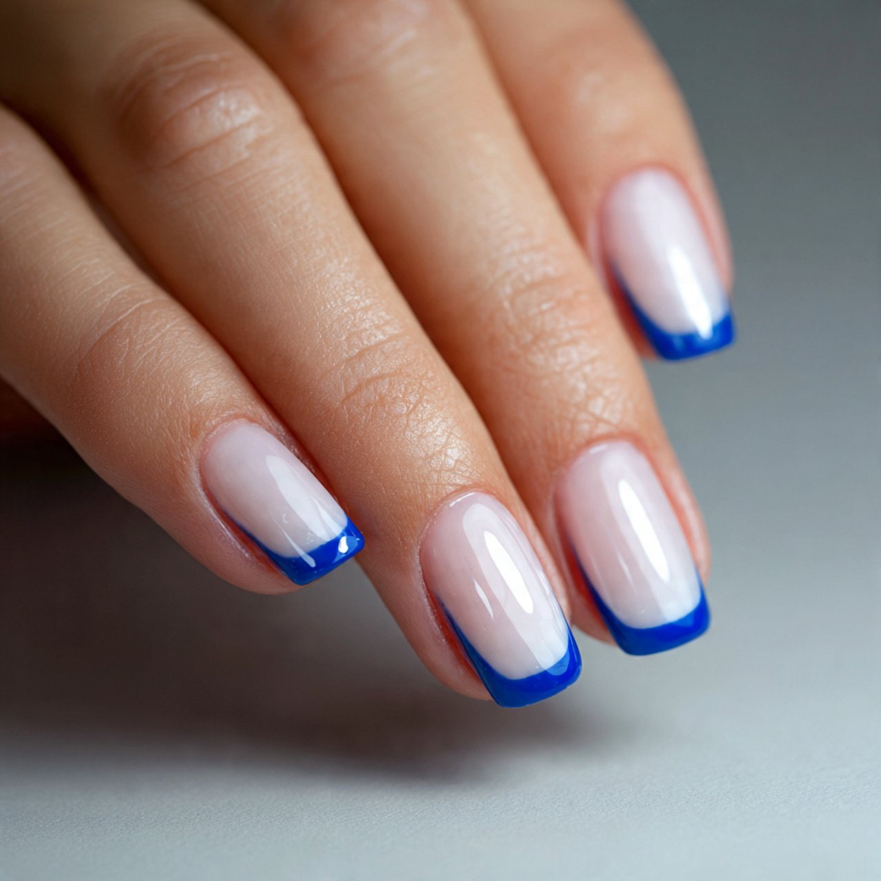 blue french tips on a base attractive nails