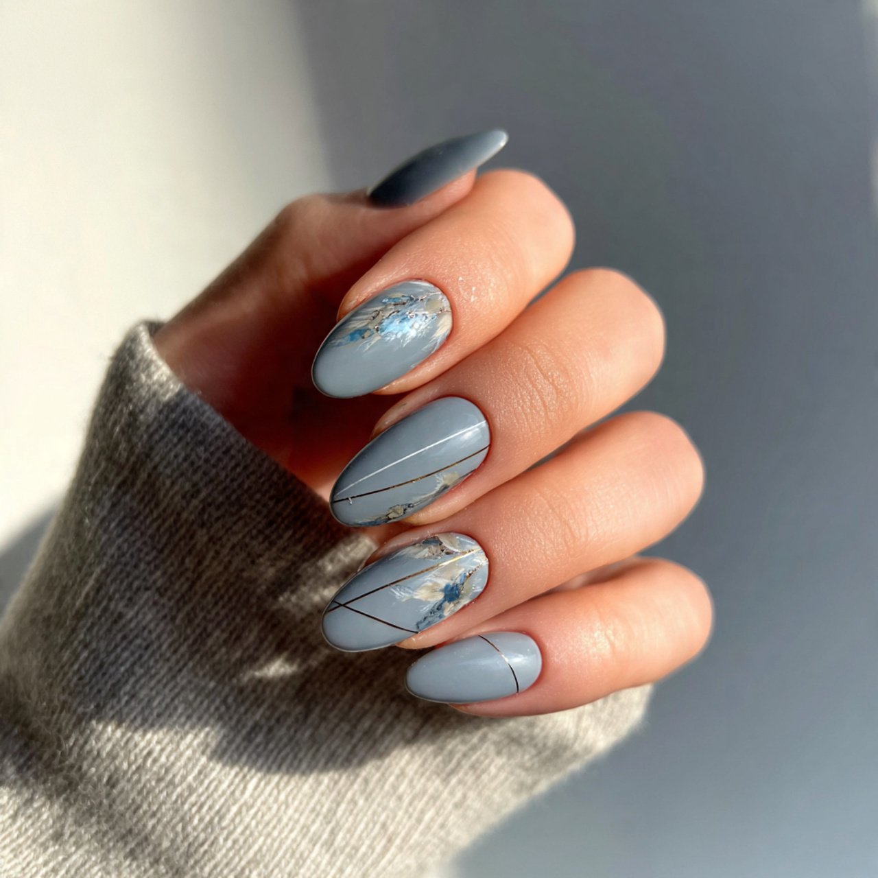Blue Winter Nails: 15 Chic, Wearable Designs That Look Polished All Season 14 blue gray minimalist line art nails attractive nai