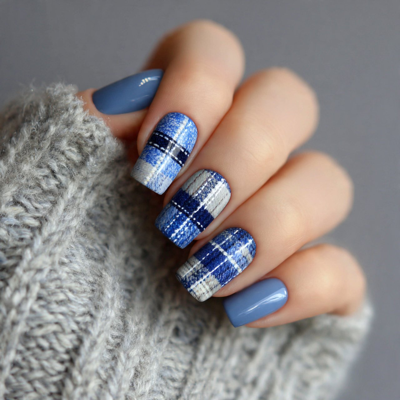 Blue Winter Nails: 15 Chic, Wearable Designs That Look Polished All Season 11 blue plaid winter nails cool look nails