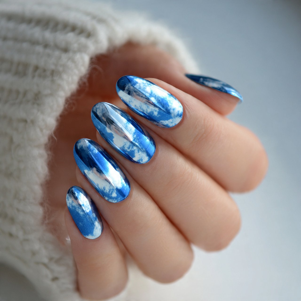 Nails Inspiration Summer: 15 Fresh, Stylish Nail Ideas for a Polished Seasonal Look 11 blue sky chrome nails natural nails