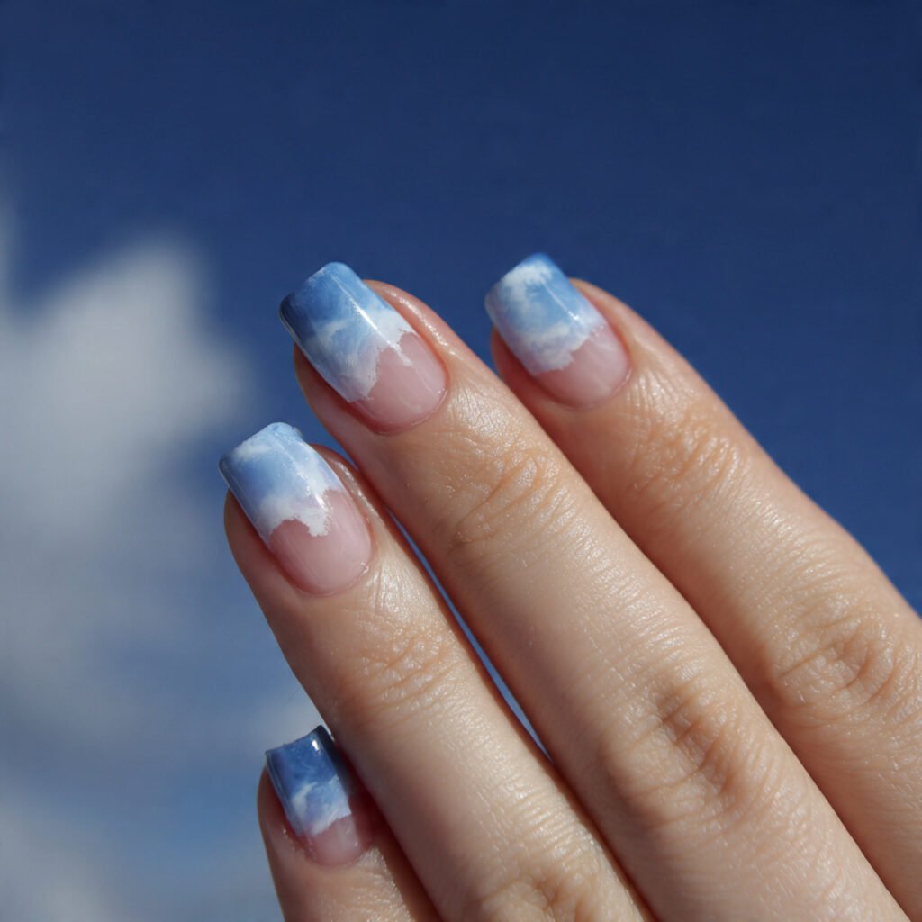 blue sky french tips nails