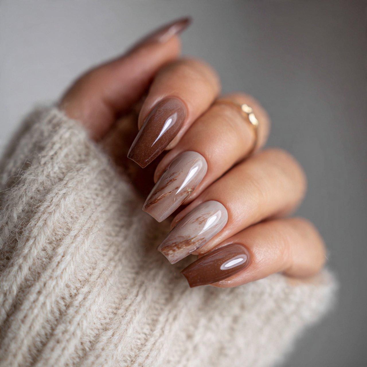 blurred light brown nails nature look nails