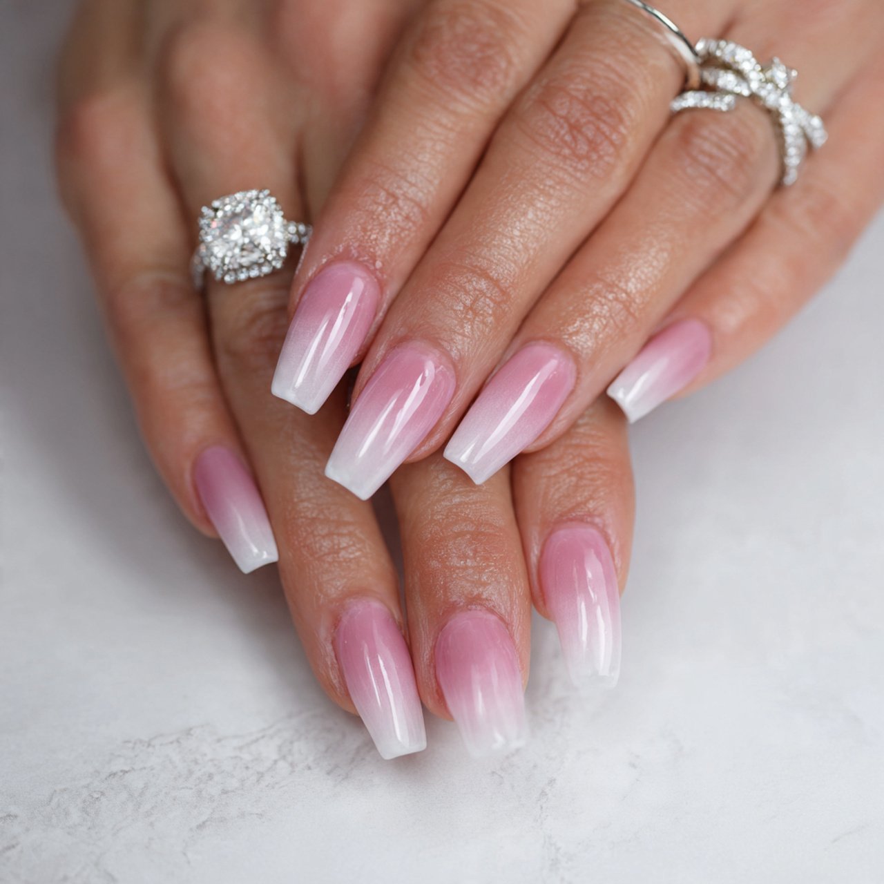 blush ombr engagement nails elegant nails