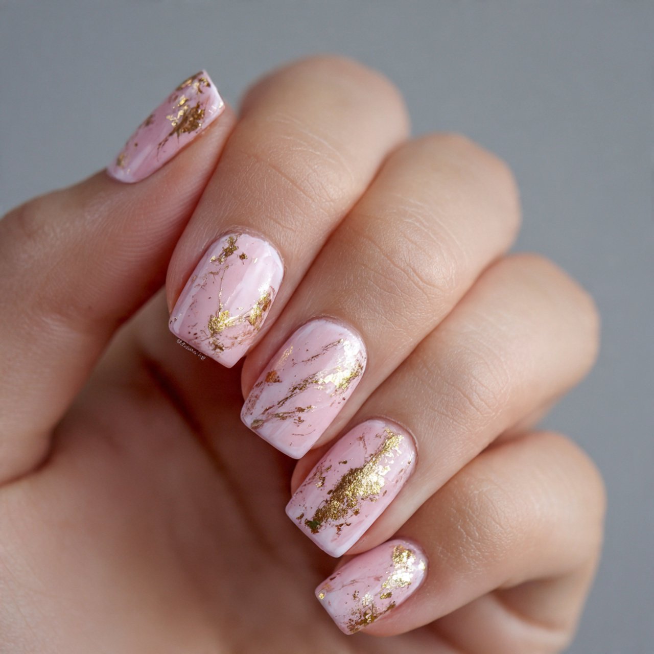 blush with gold foil touches nails