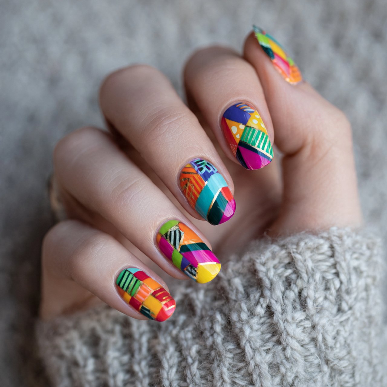 bold geometric nails natural nails
