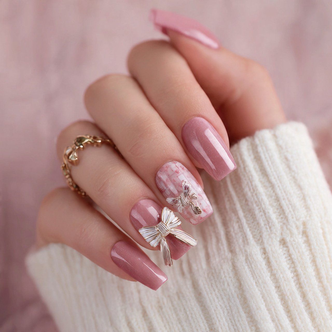 bow accent press on nails decent look nails