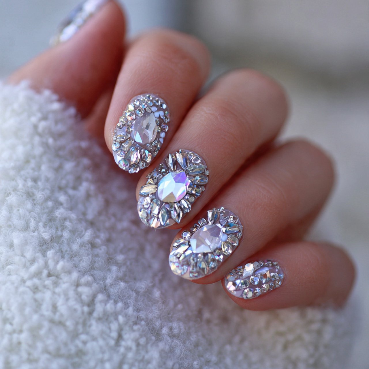 bridal rhinestone nails