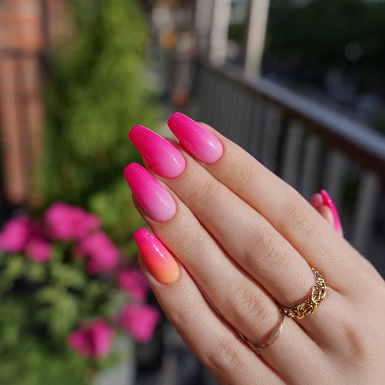 bright pink ombr summer nails