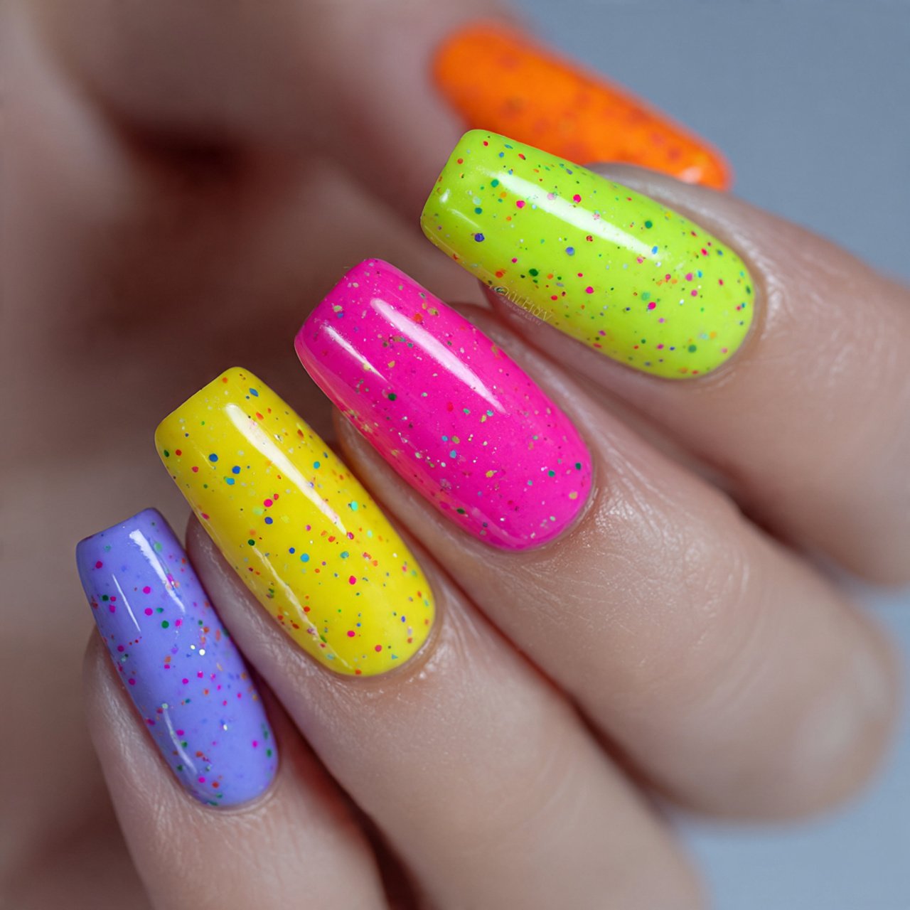 bright skittle nails