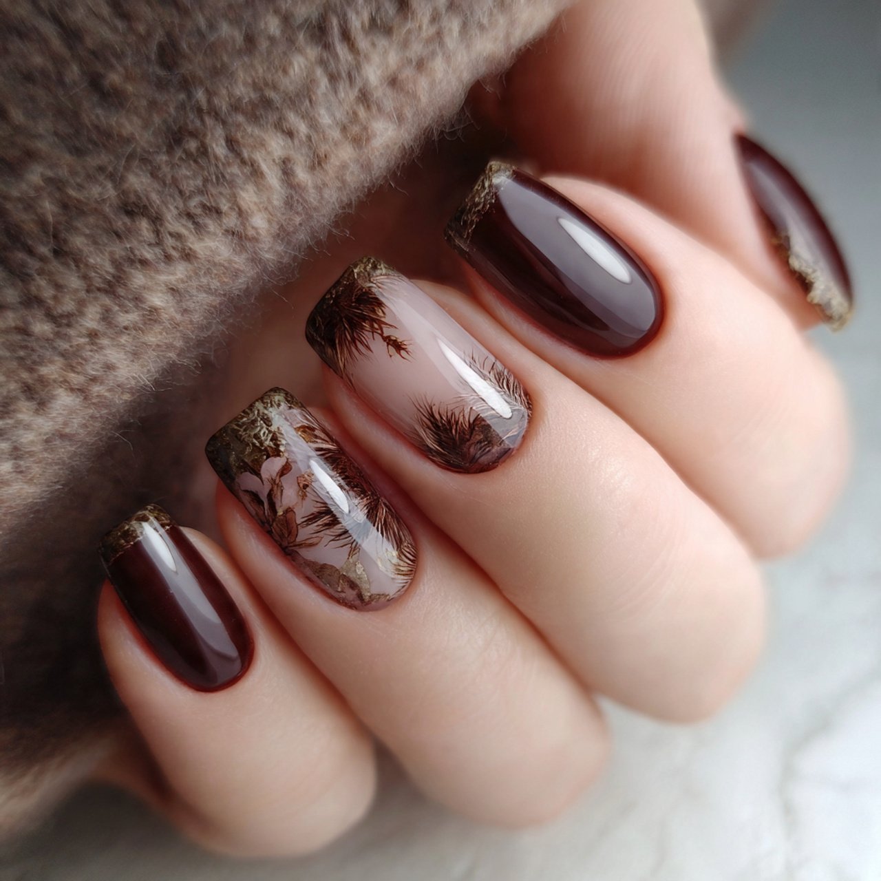 brown french manicure nature look nails
