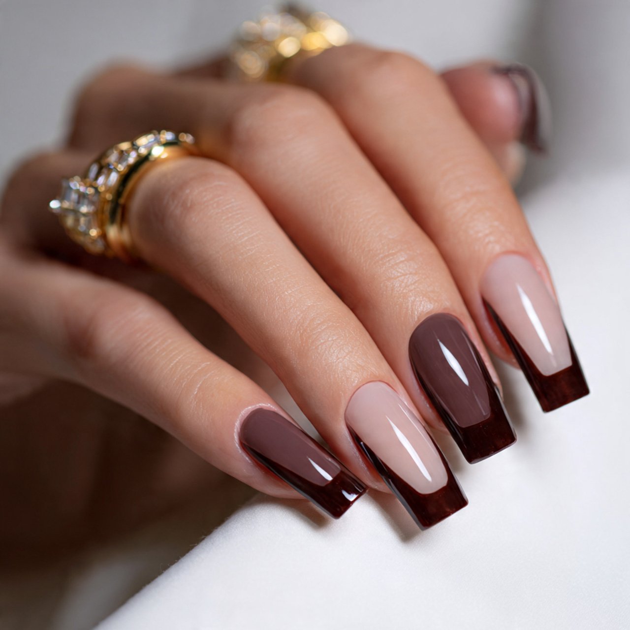 brown french tips with a glossy base crazy look na
