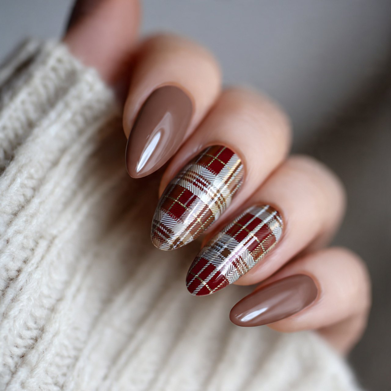 brown plaid accent nails classy nails