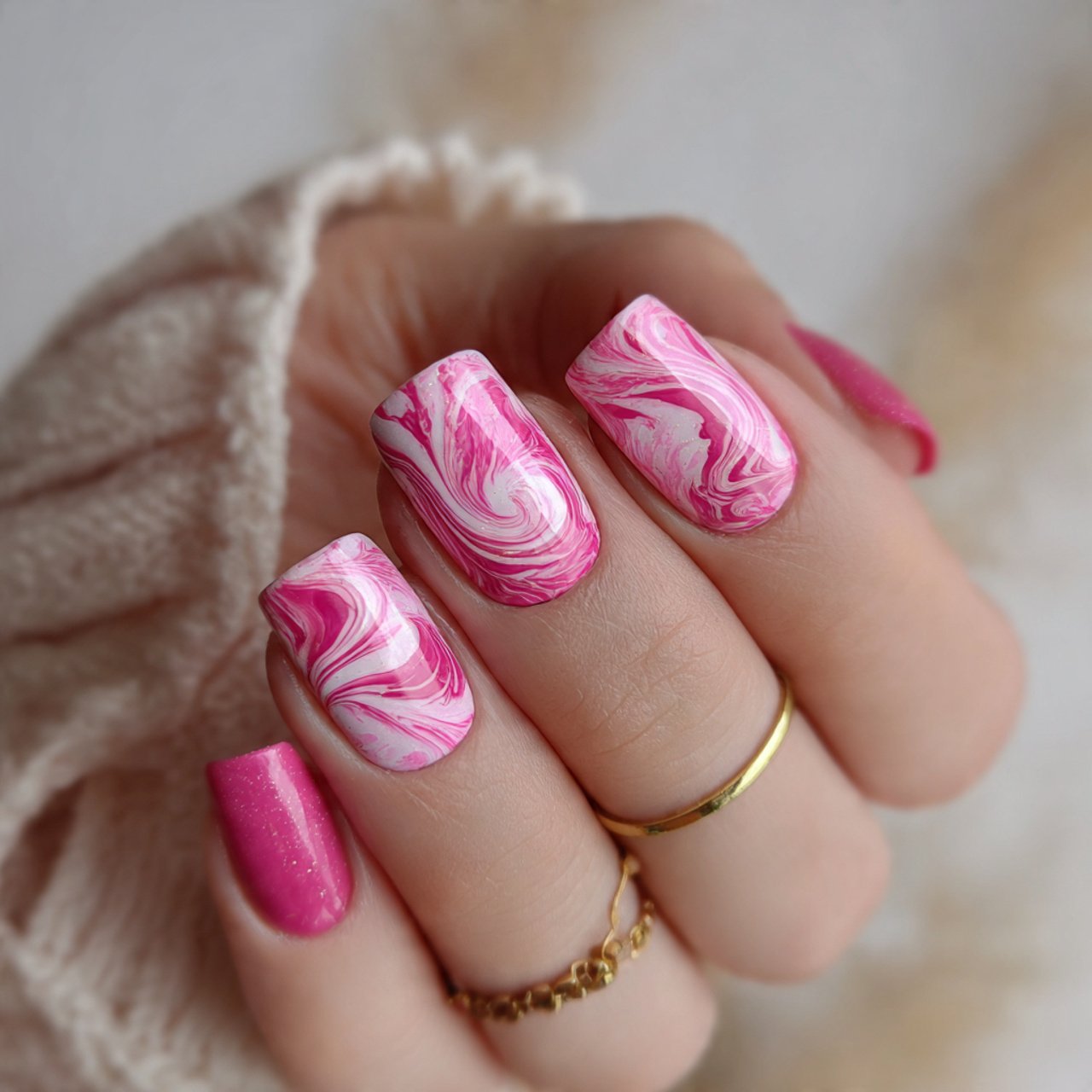 bubblegum pink swirl nails on a base decent nails