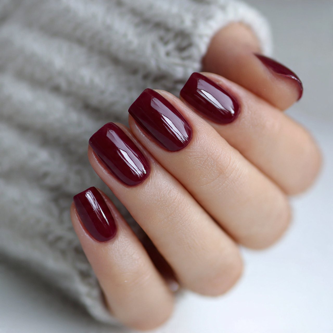burgundy short acrylic nails