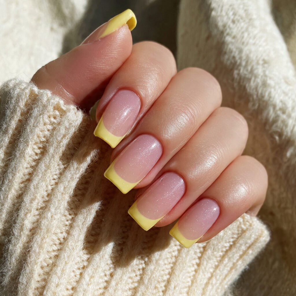 butter yellow micro french tips nails