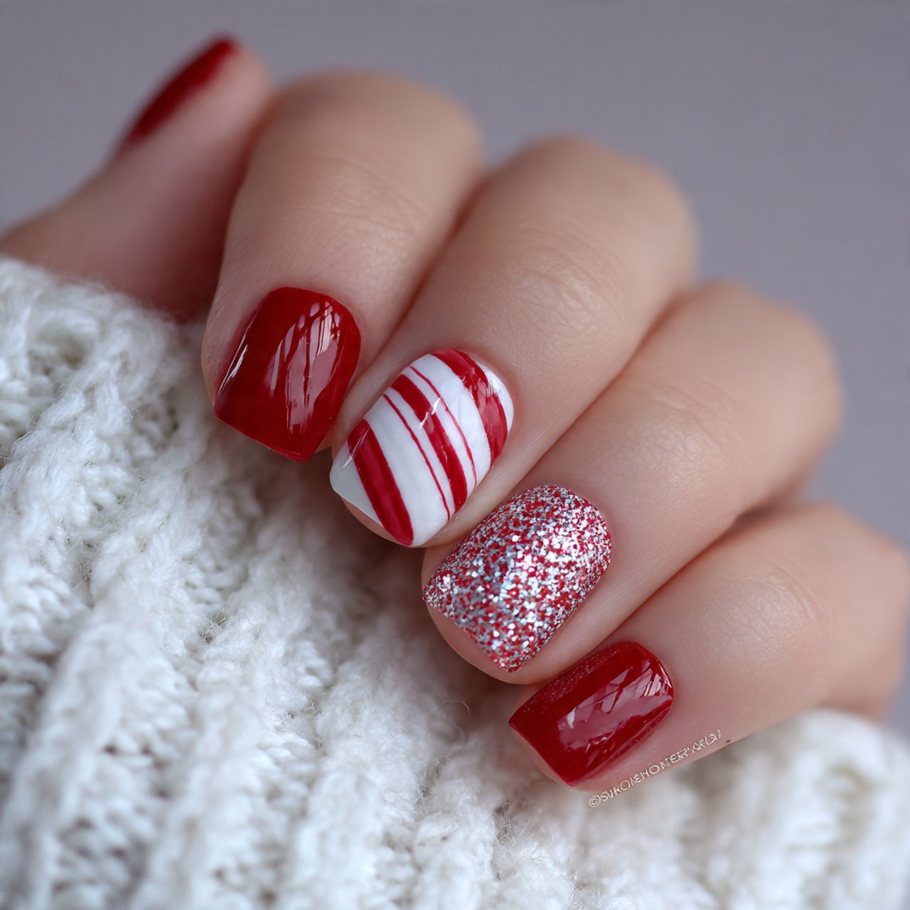candy cane accent short nails