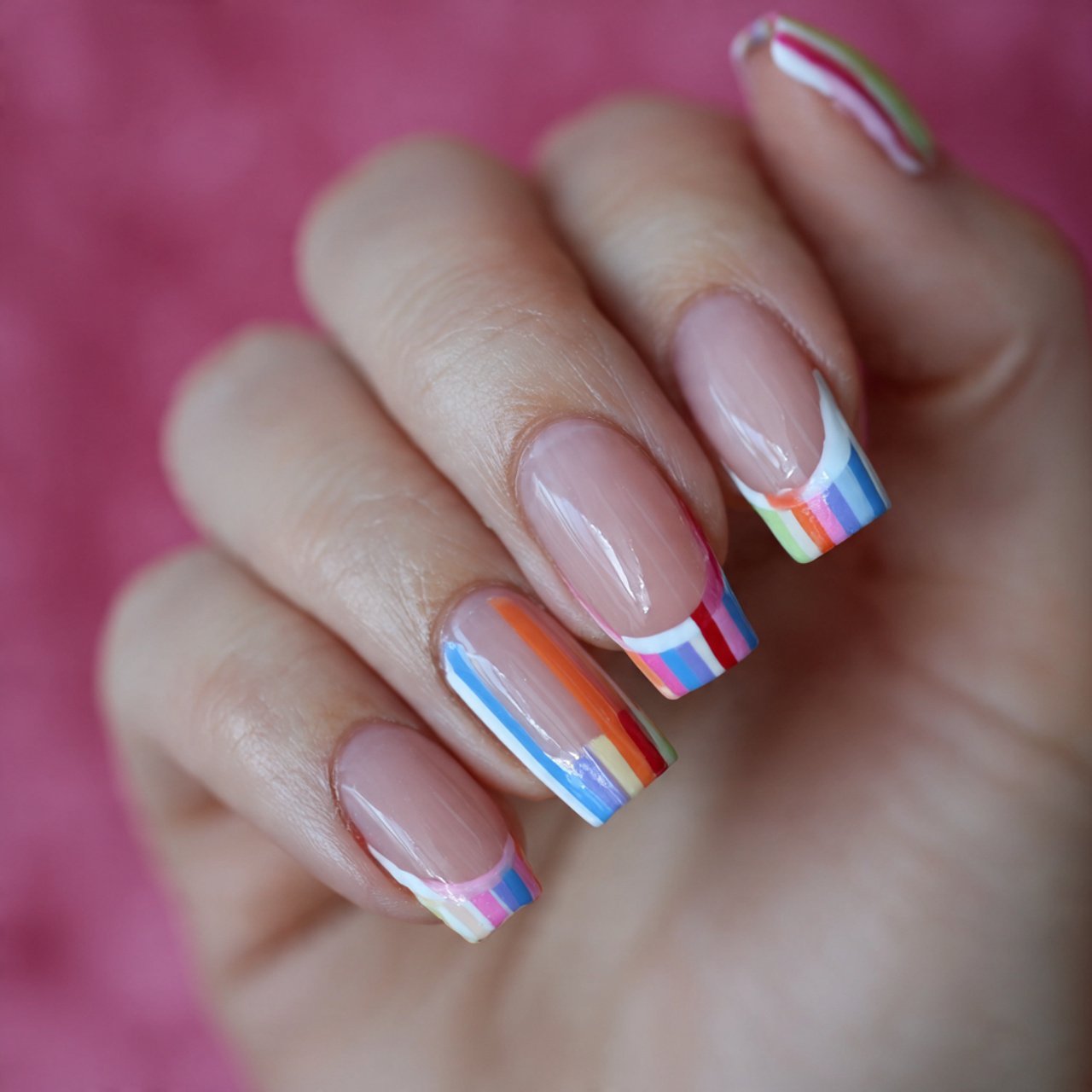 candy stripe french nails