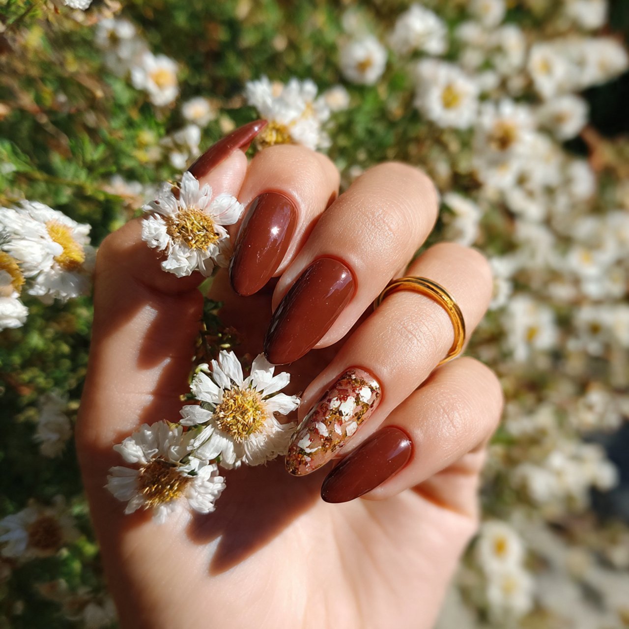 caramel brown almond nails nature look nails