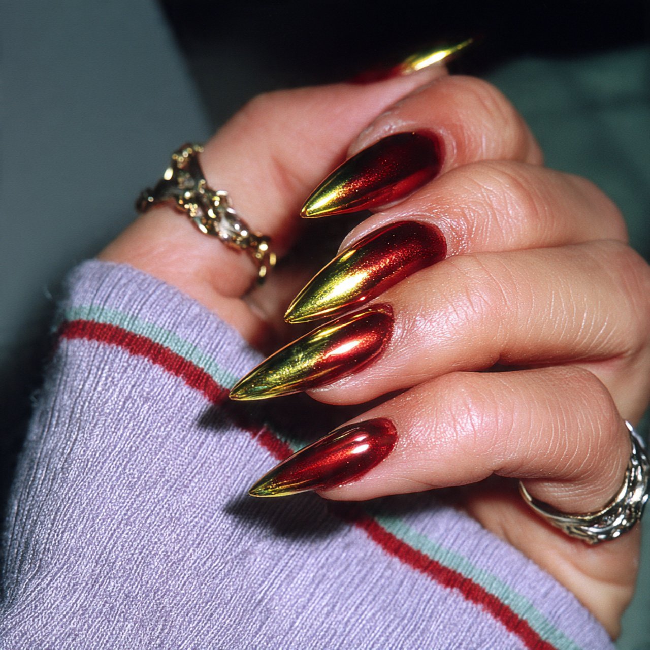 champagne chrome almond nails nature look nails