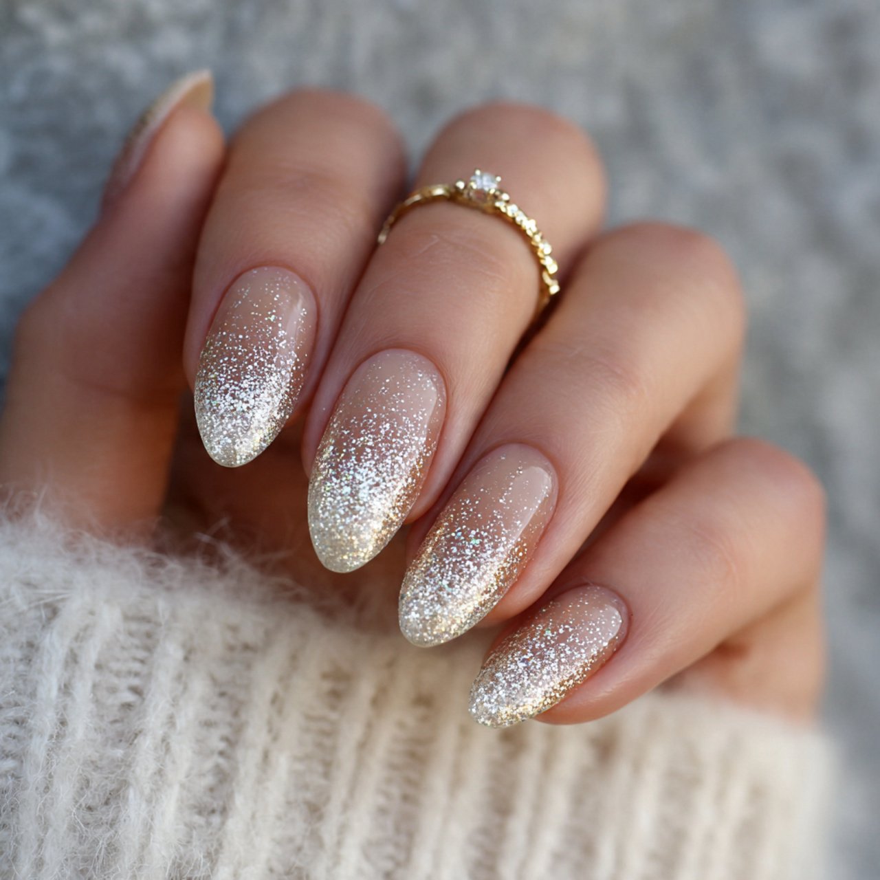 champagne glitter fade nails