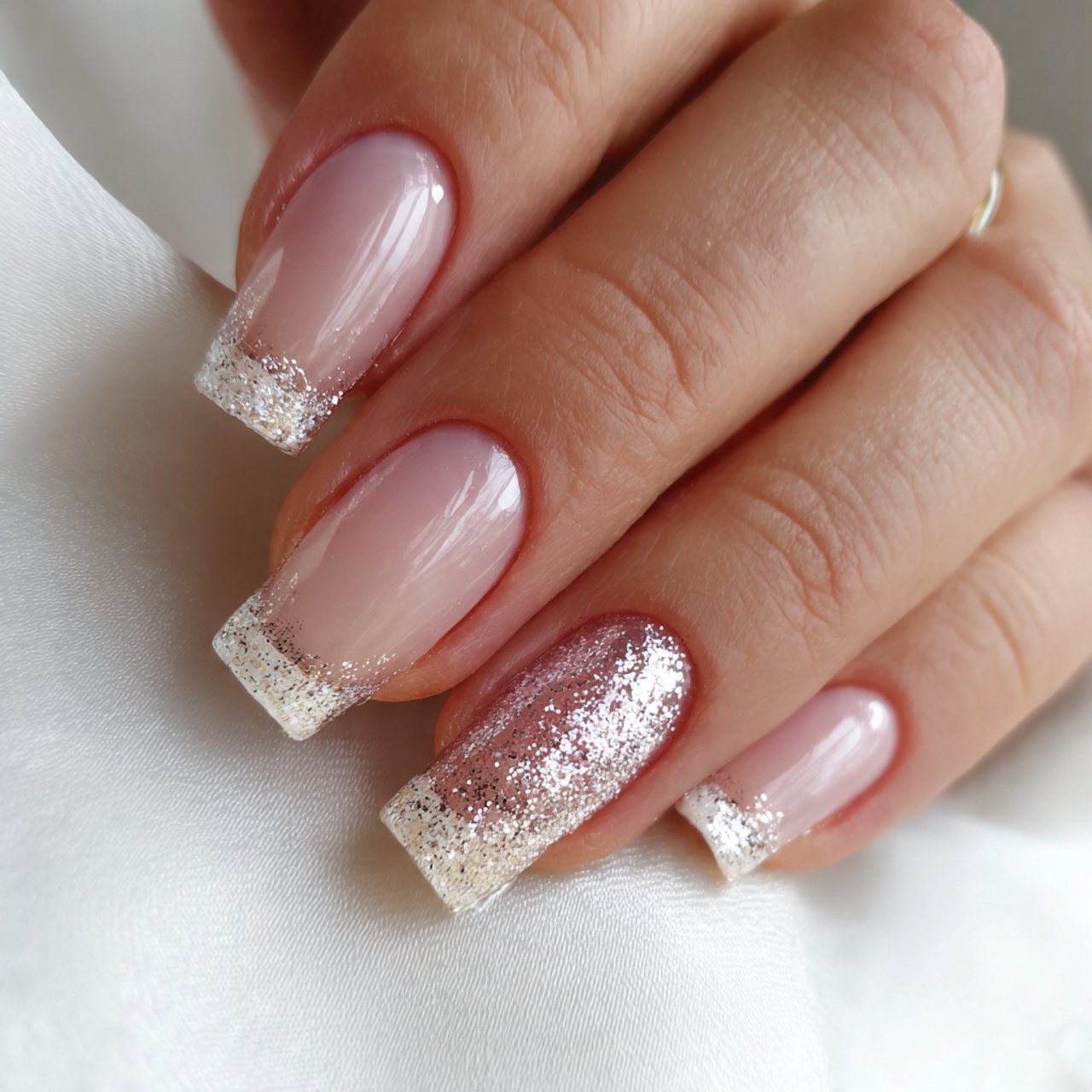 champagne glitter french tips attractive nails