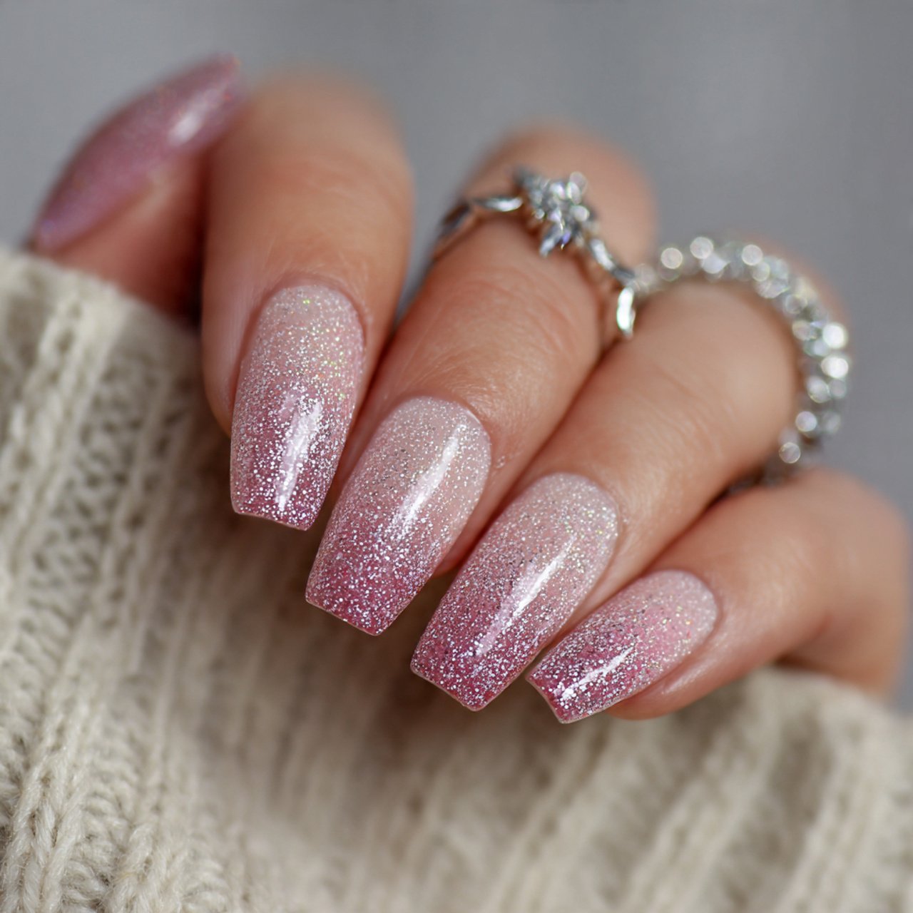 champagne glitter ombre nails