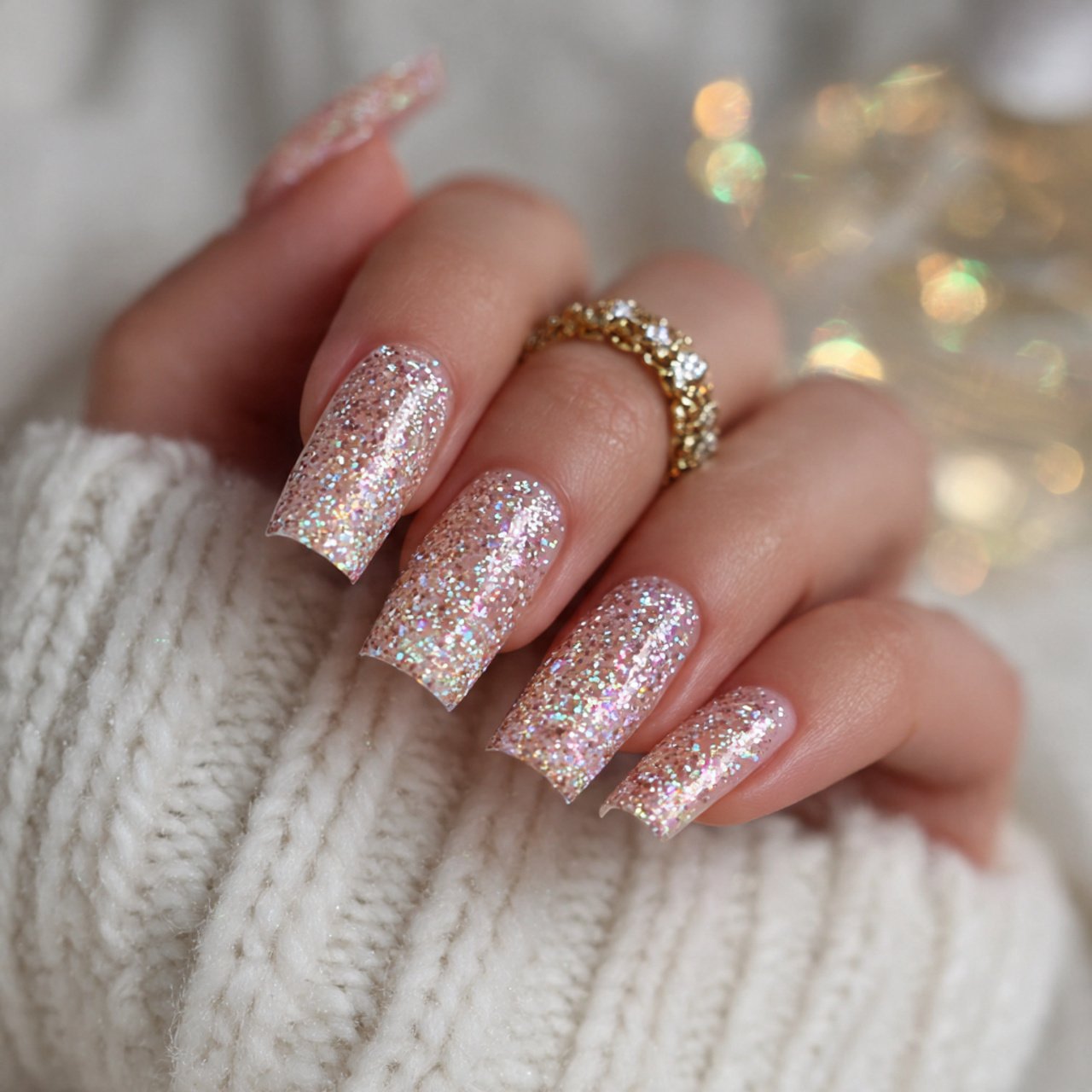 champagne micro glitter prom nails