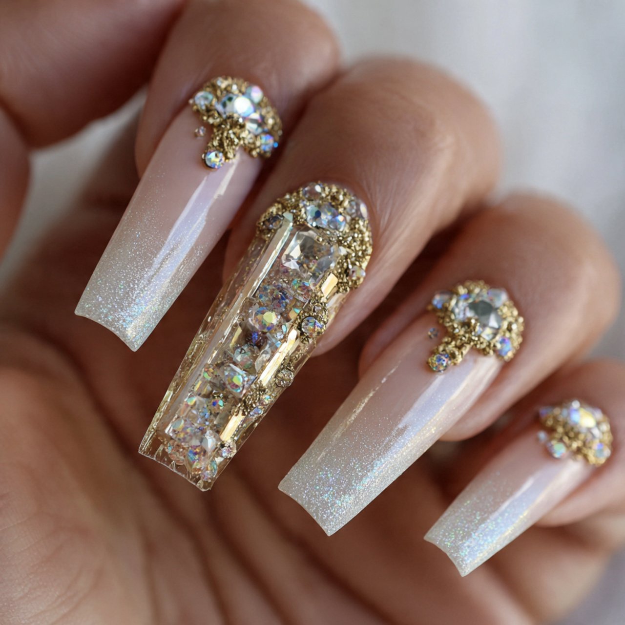 champagne shimmer bling nails