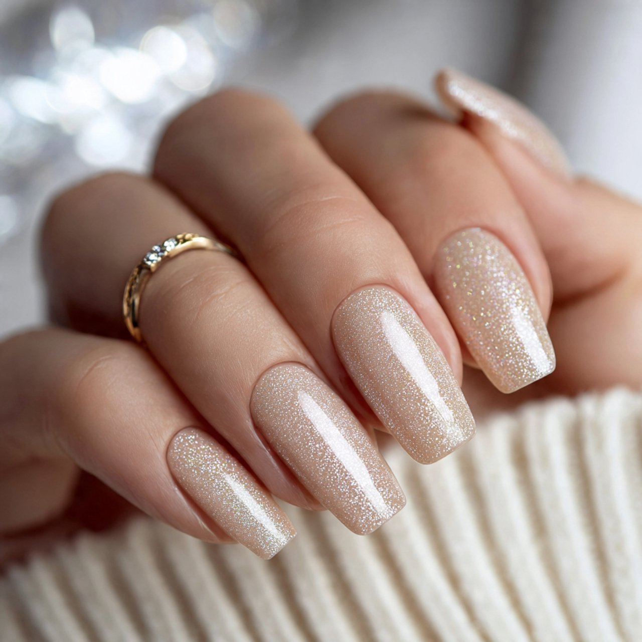 champagne shimmer engagement nails elegant nails