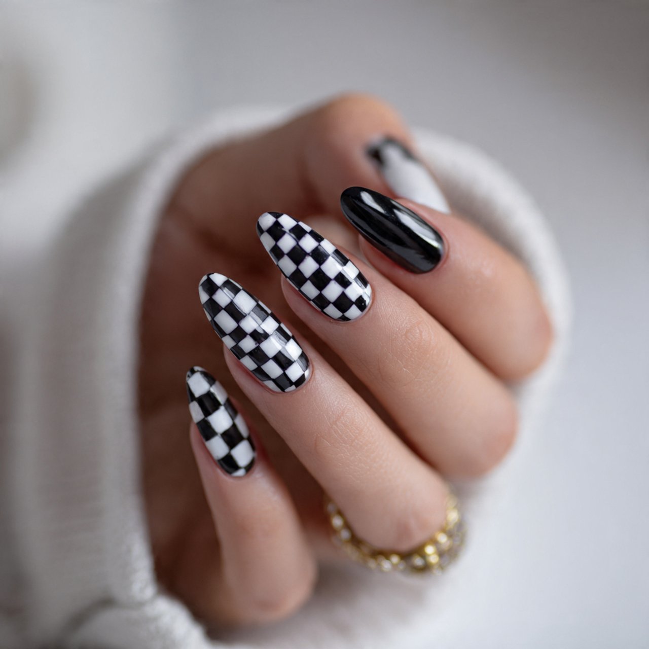 checker accent teen nails