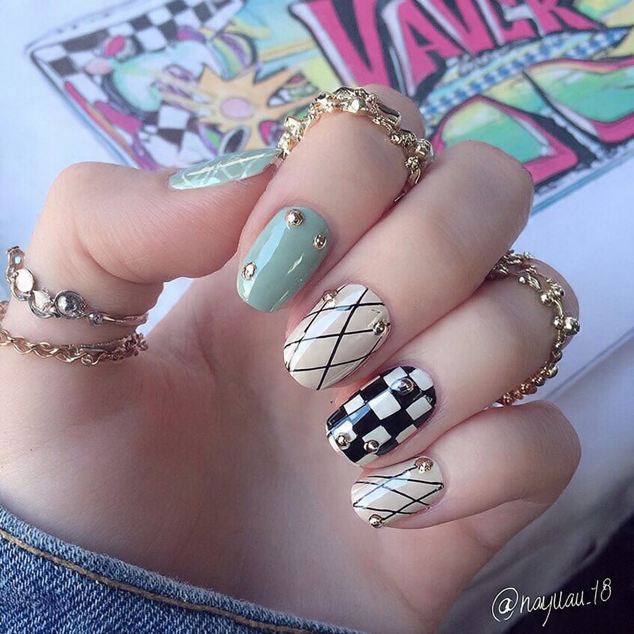 checkerboard black white nails attractive nails