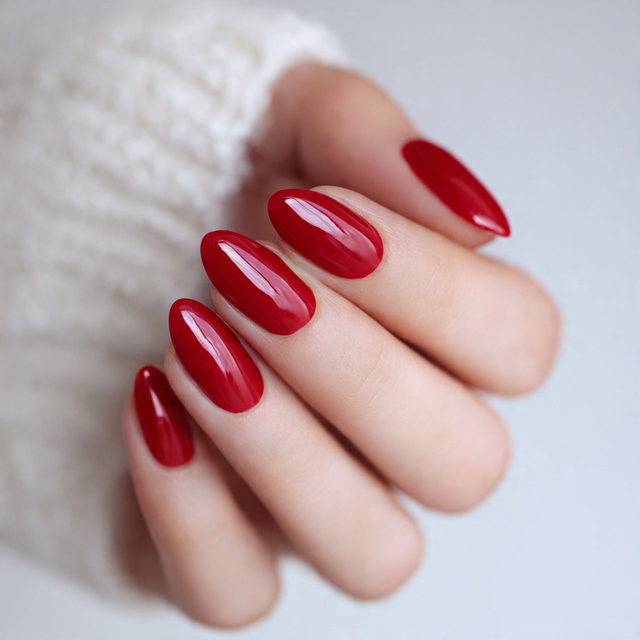 cherry red short oval creative nails