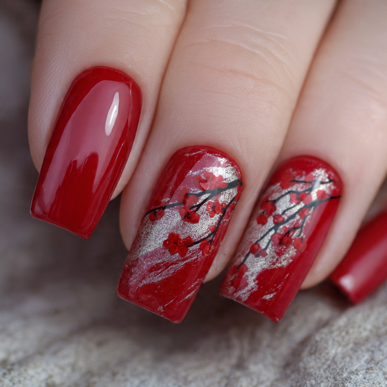 cherry red square nails nature look nails