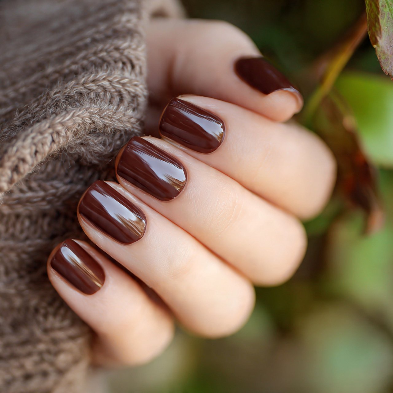chocolate brown square nails nature look nails