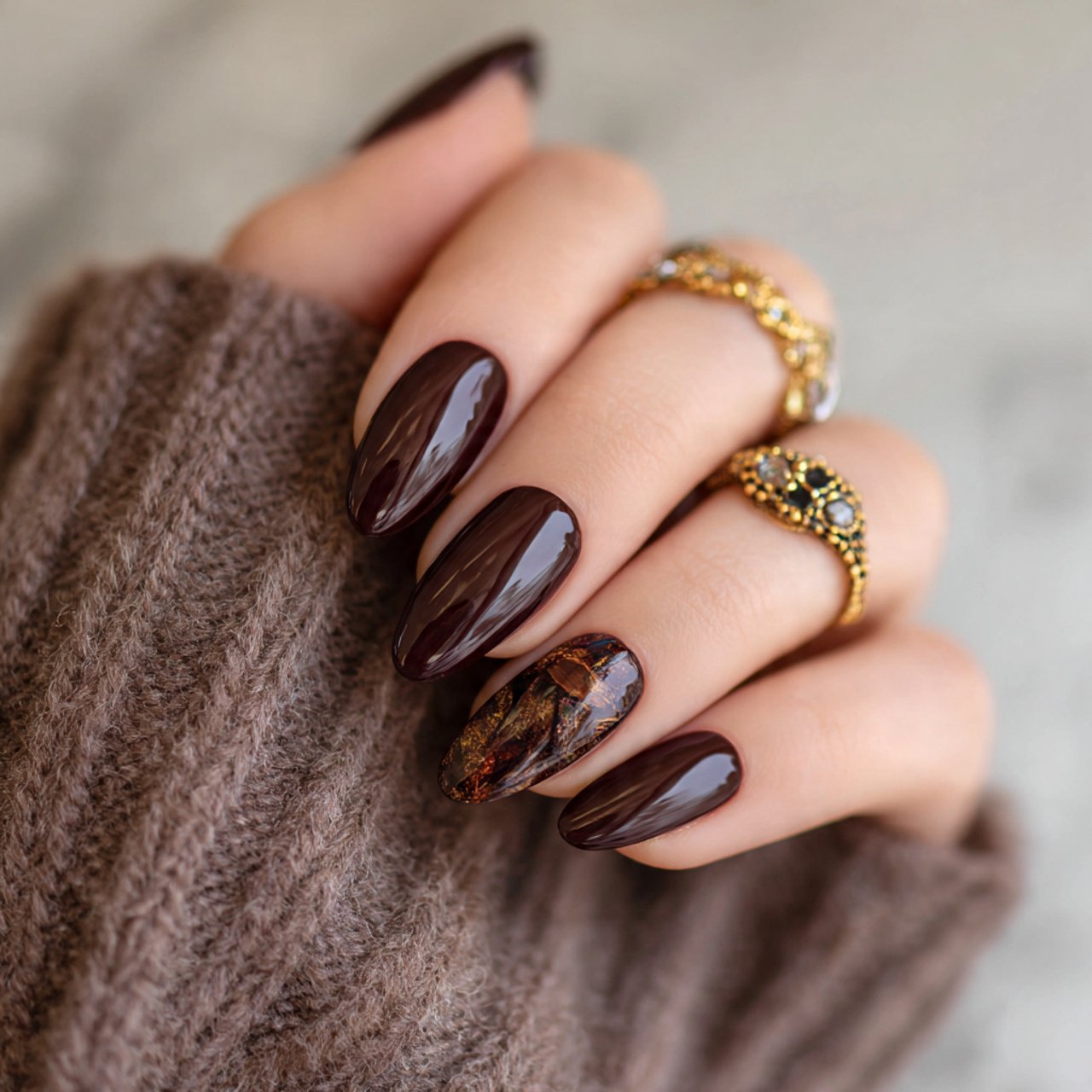 chocolate brown velvet nails