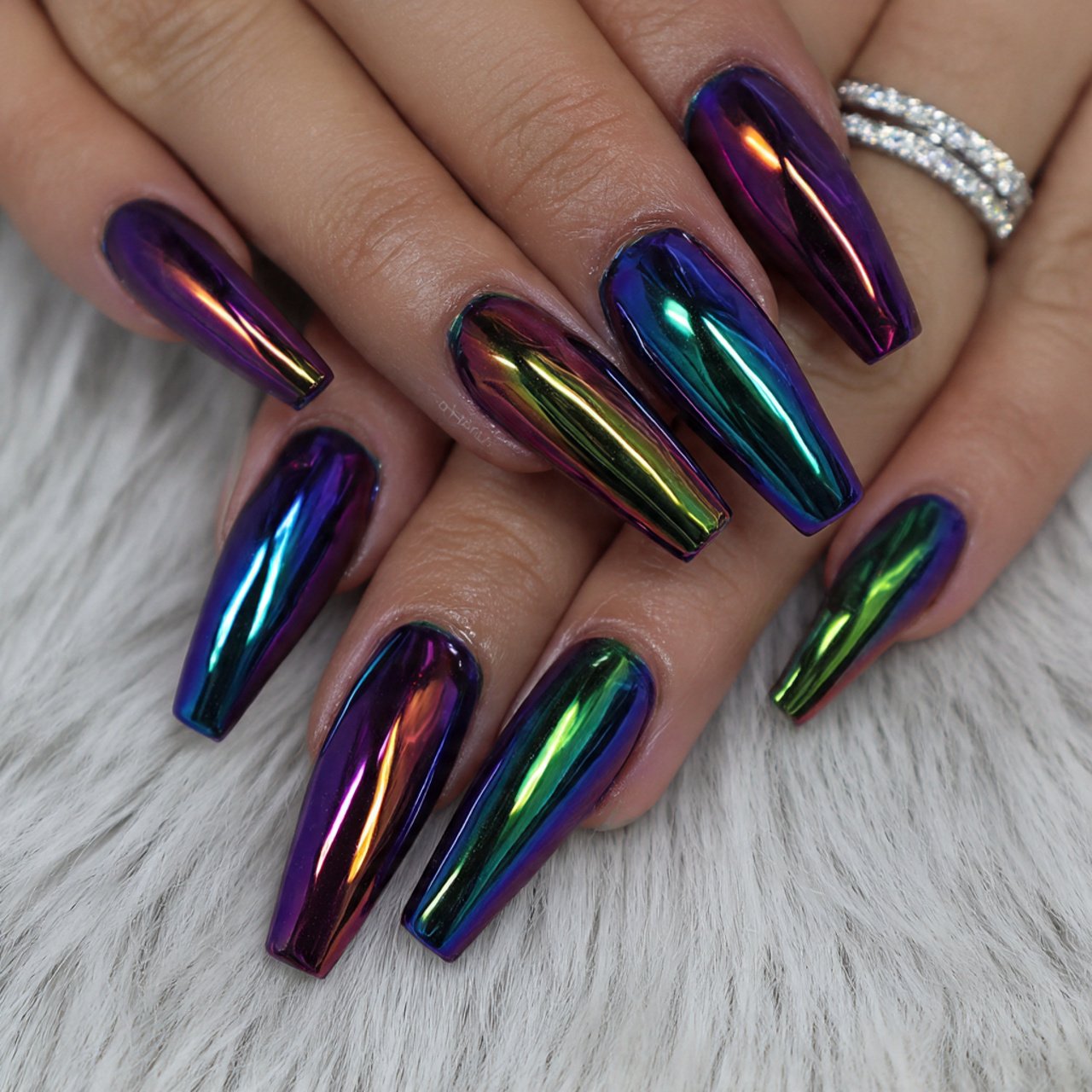 chrome long nails attractive nails