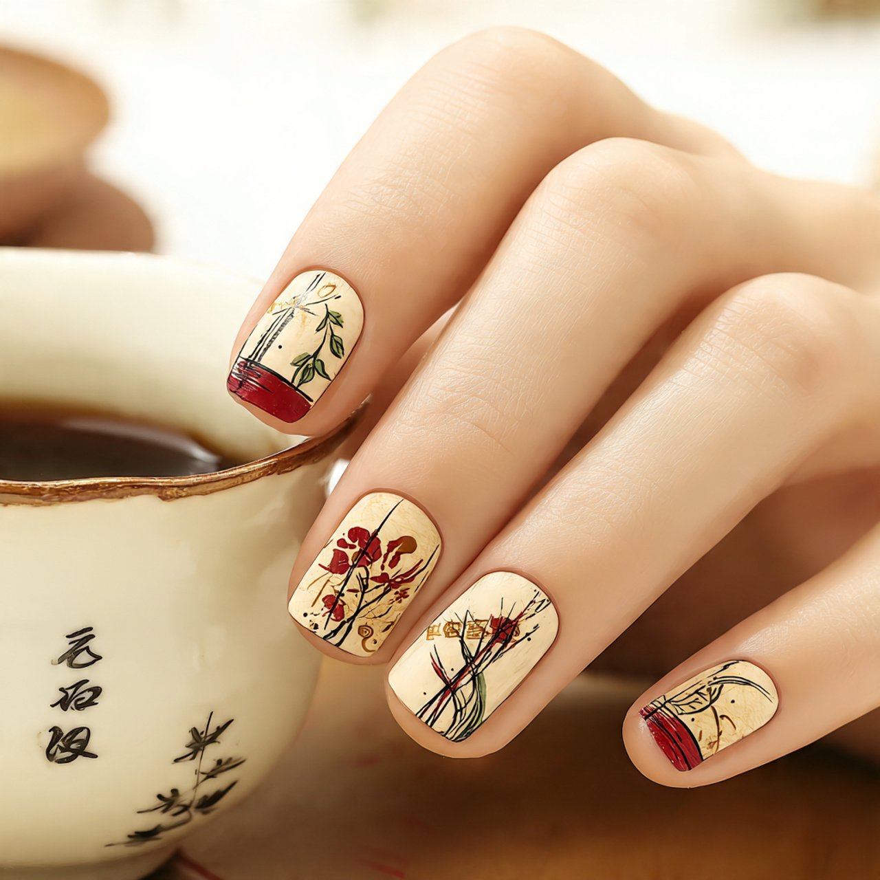 chrome mocha square nails nature look nails