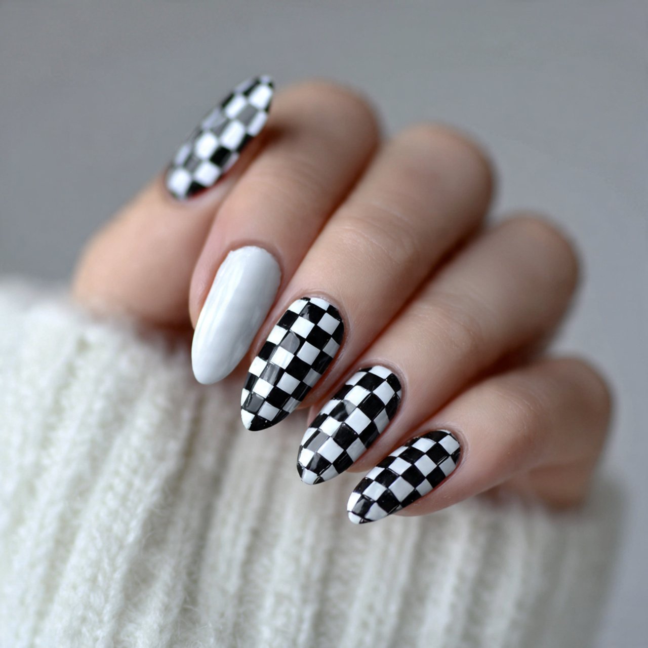 classic black and white checkered nails