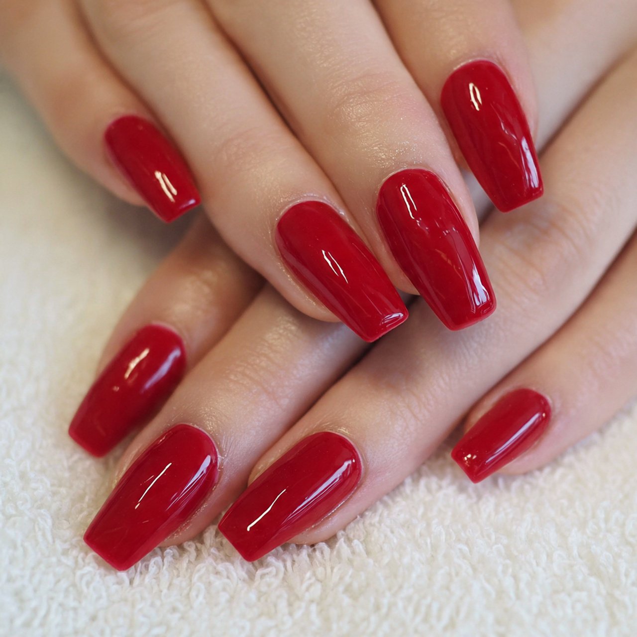 classic cherry red short coffin nails flawless nai