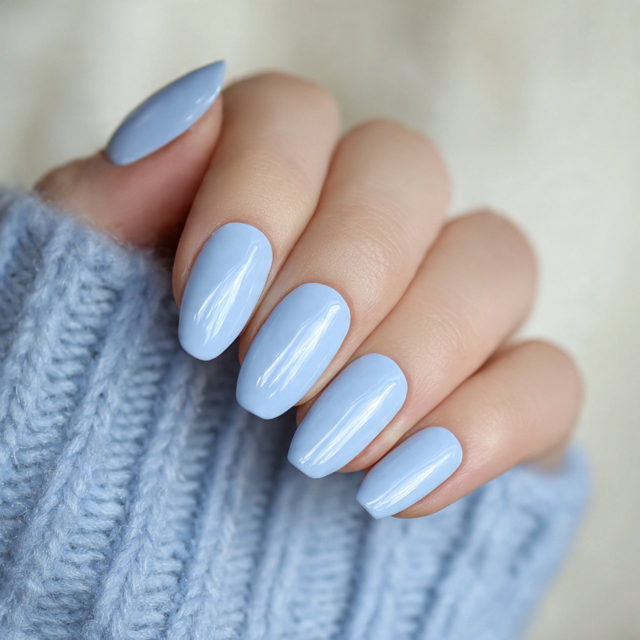 classic creamy baby blue gloss nature look nails