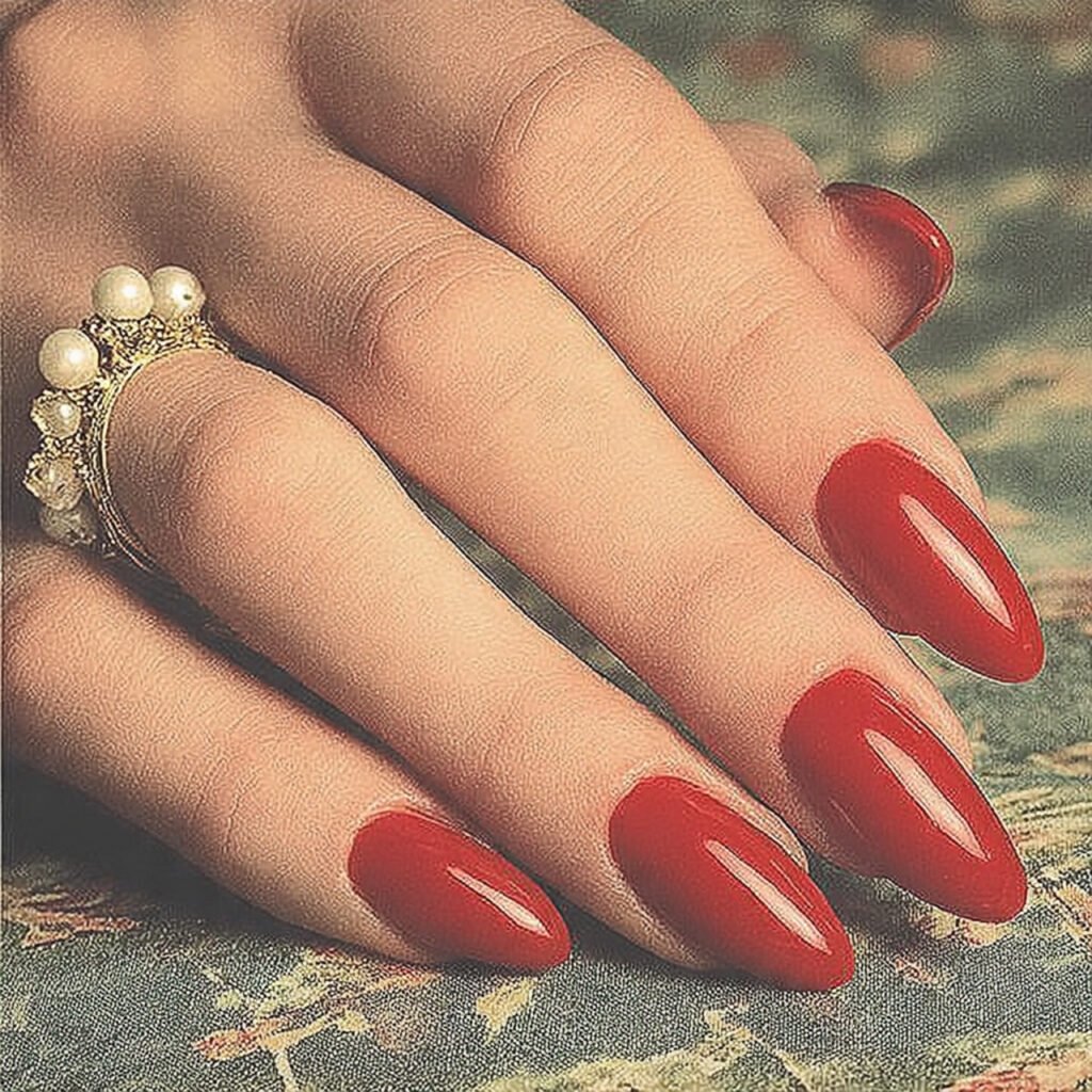 classic glossy cherry red nails nature look nails