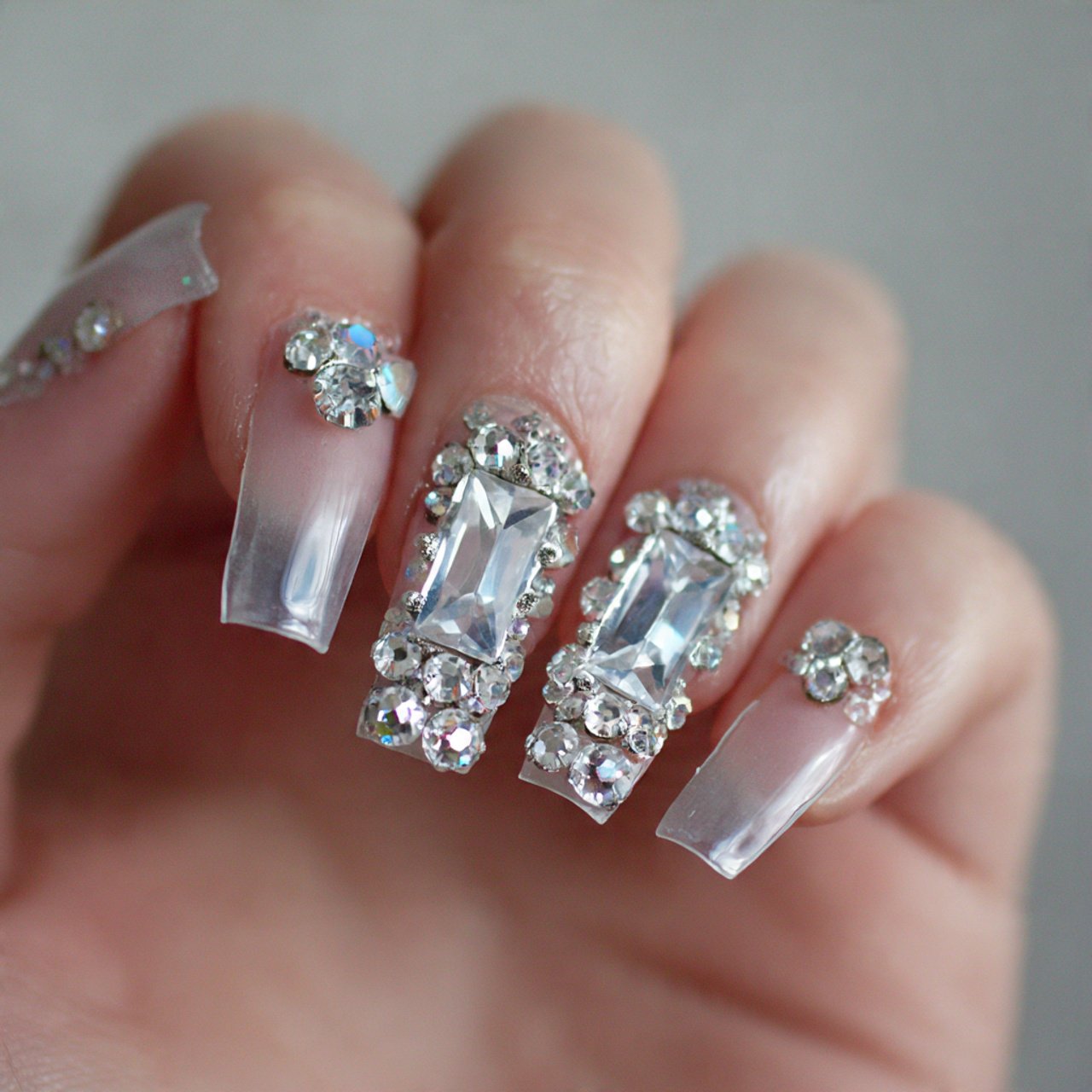 clear base rhinestone nails