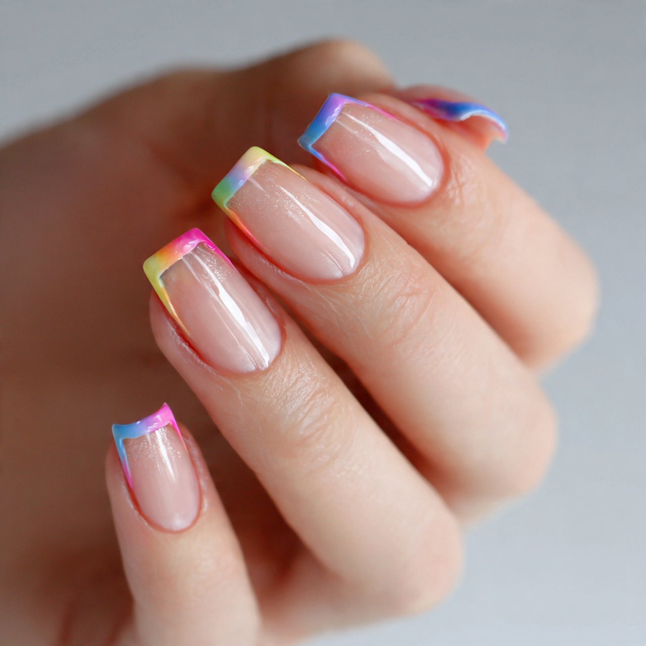 clear jelly nails with colored tips natural nails