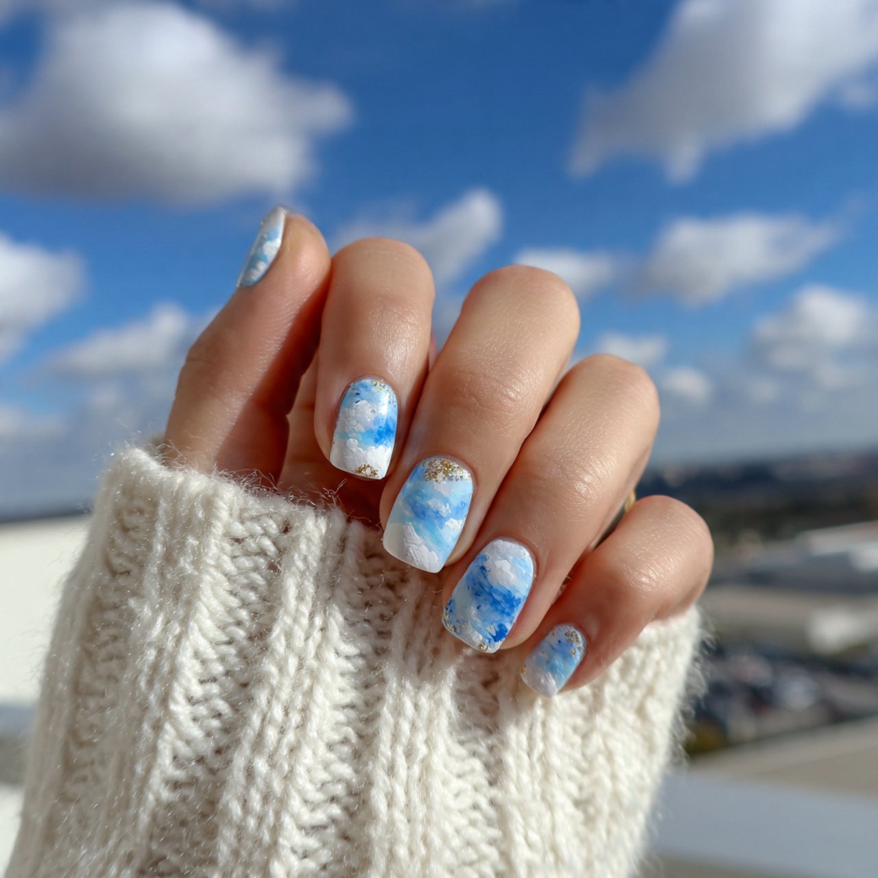 cloud white and sky blue nails 1