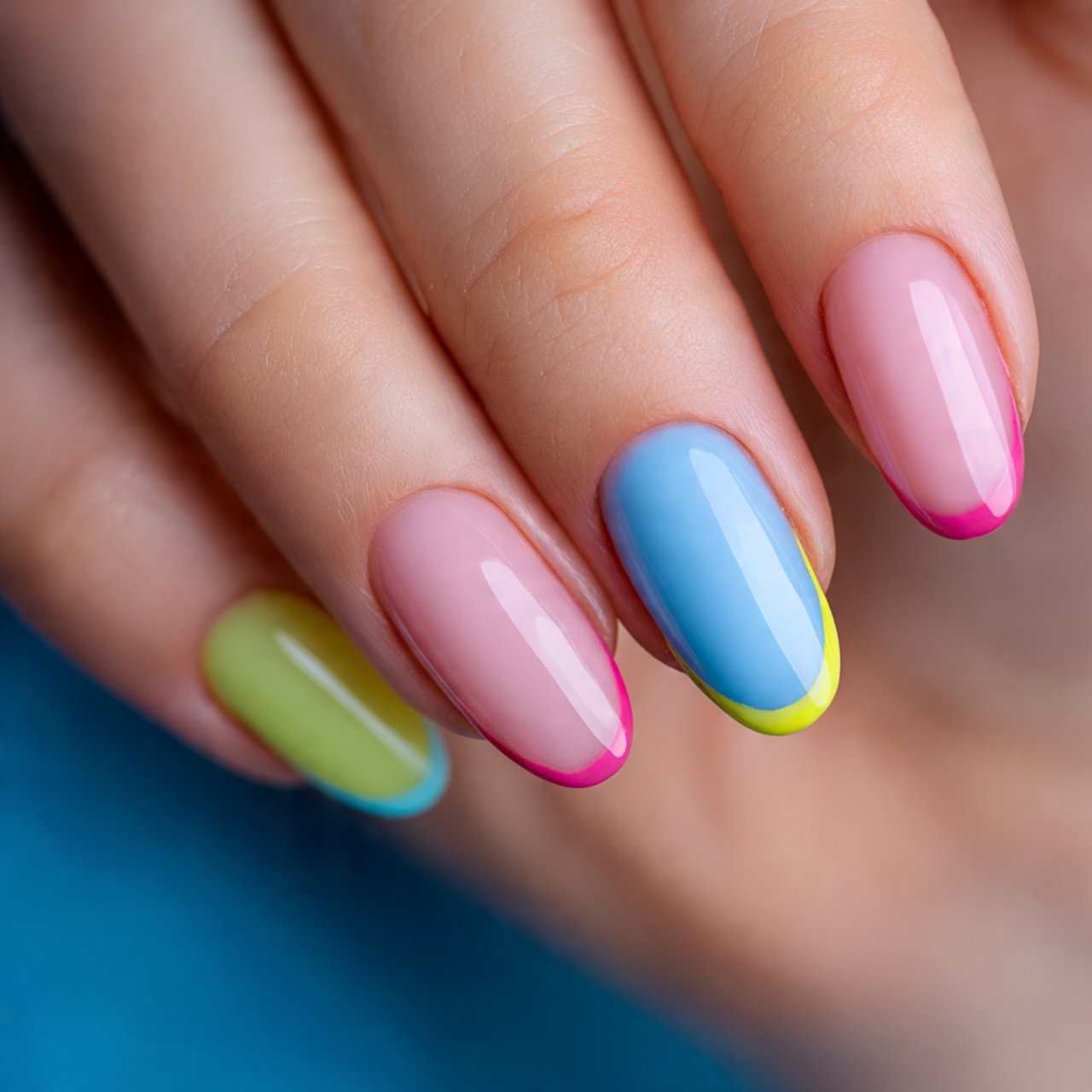 colorful french tip teen nails