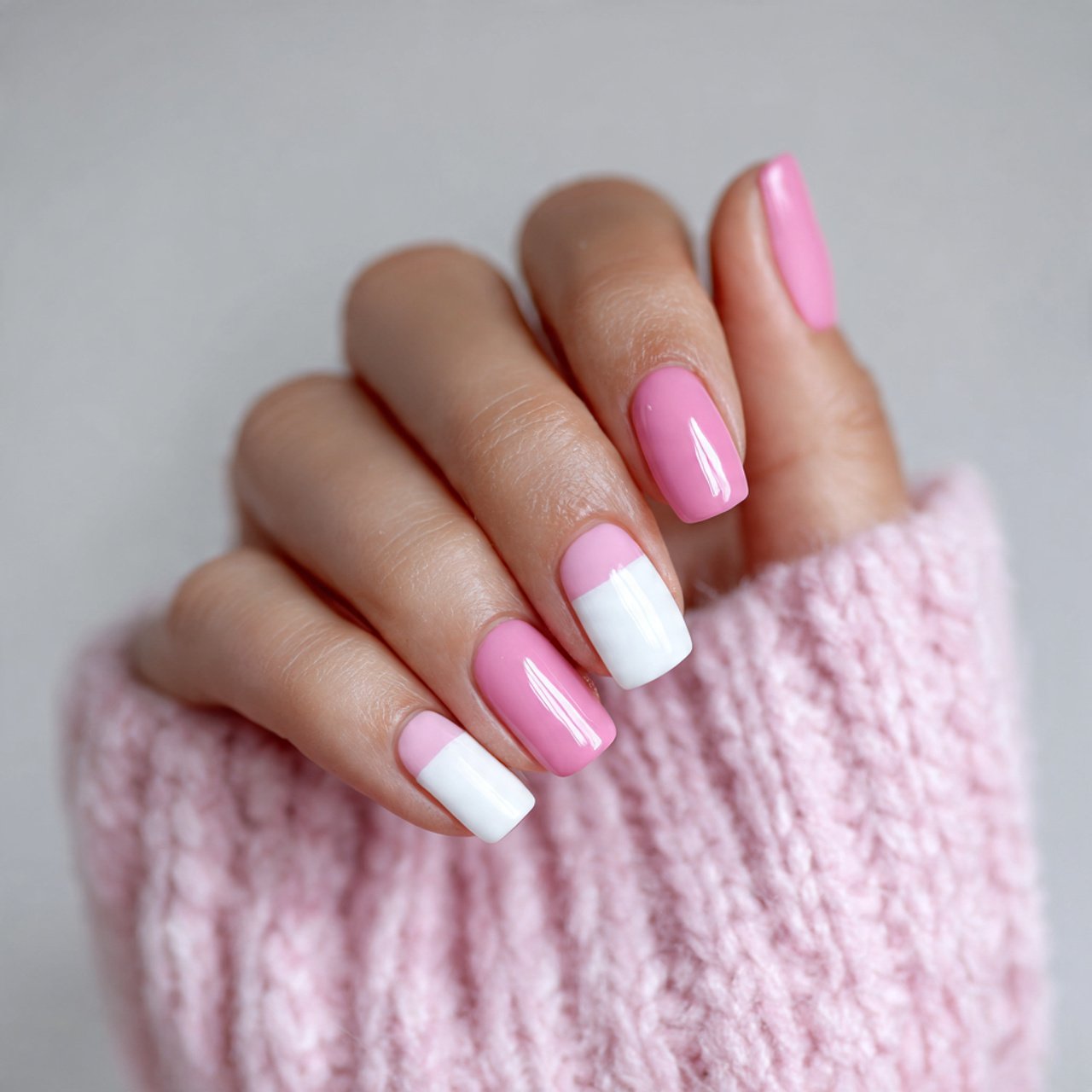 cool pink and white color block nails