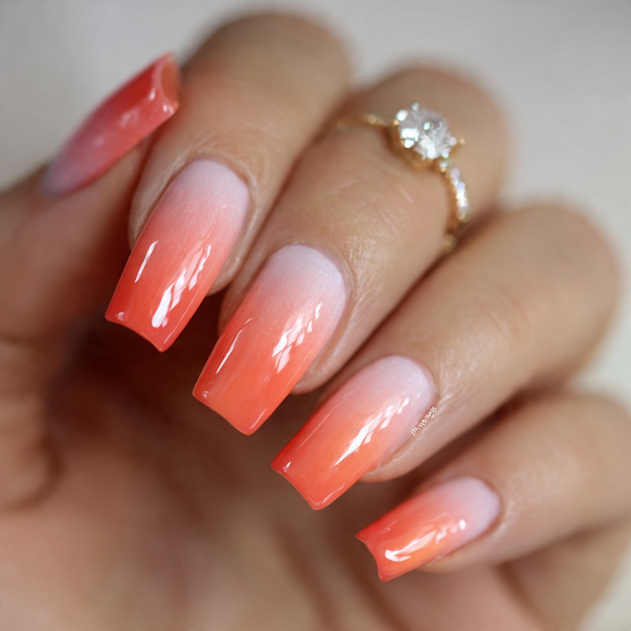 coral french fade nails