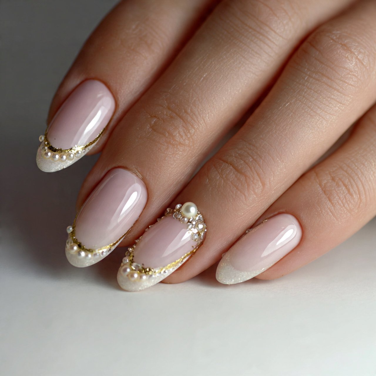 cream nails with pearl accents attractive nails