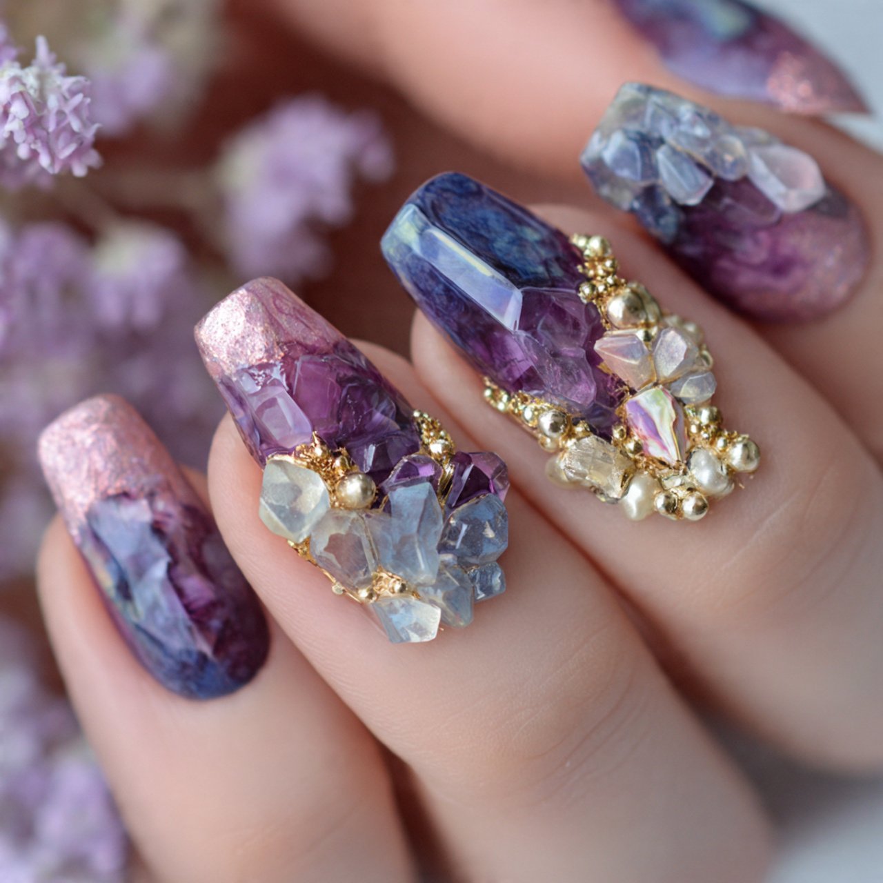 crystal cluster accent nails